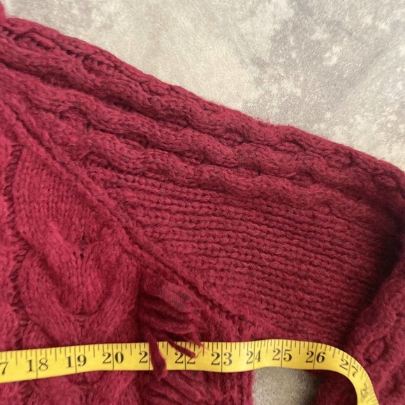 Eleven Six Sweater Womens Large Lorena Fringed Cable Knit Alpaca Blend Burgundy - Picture 6 of 11